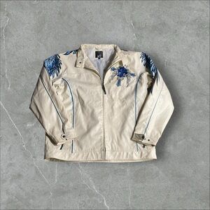 Vintage Raw Blue Jacket Mens 3X‎ White Y2K Grunge Valiant Angel Wings Cross Emo